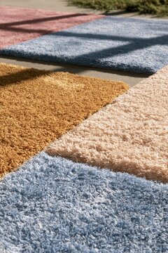 Colorful Shaggy Rugs Arranged on Floor