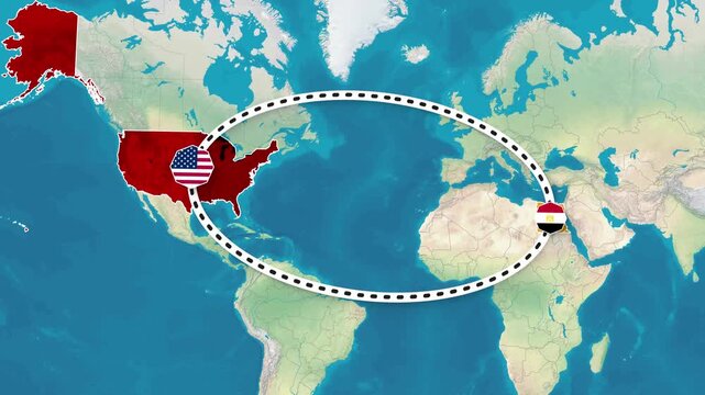 United States and Egypt Bilateral Relationship Map Animation Footage