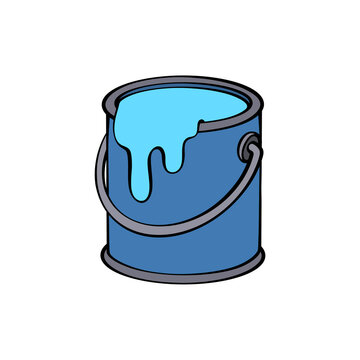 Blue paint can vector illustration with dripping liquid color container for home renovation and interior decoration design project