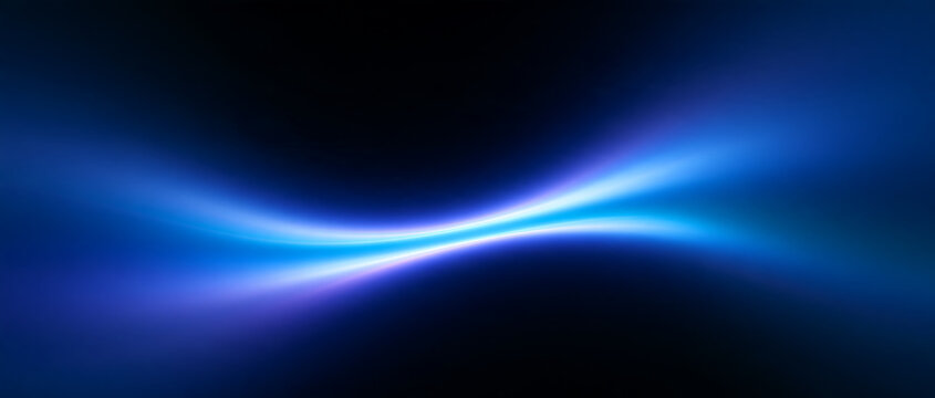 Abstract futuristic flowing energy wave with blue and violet luminous trails. Dynamic digital light beam on a dark black background. Futuristic motion effect.