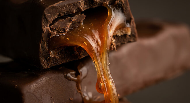 Melted Caramel Chocolate Bar Close Up