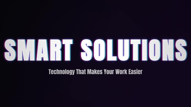 Smart solutions typography text animation, business technology slogan graphic, modern digital work efficiency concept screen