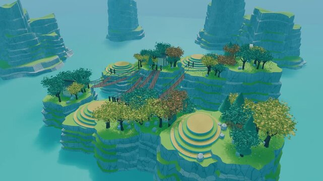 3d fake game magic fantastic island bg able to loop endless 4k