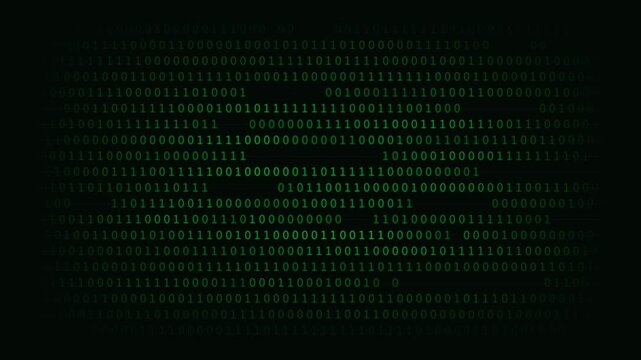 Green binary code matrix stream scrolling on dark background, cyber security and, software development digital, data flow background animation