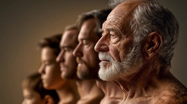 Man Aging from Childhood to Elderly Side Profile