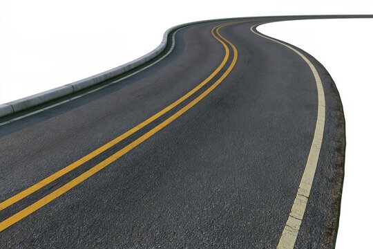 Winding Asphalt Road with Double Yellow Lines