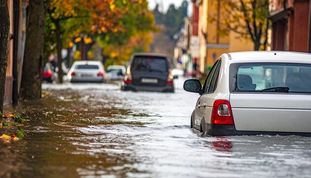 豪雨災害で水没した車の写真