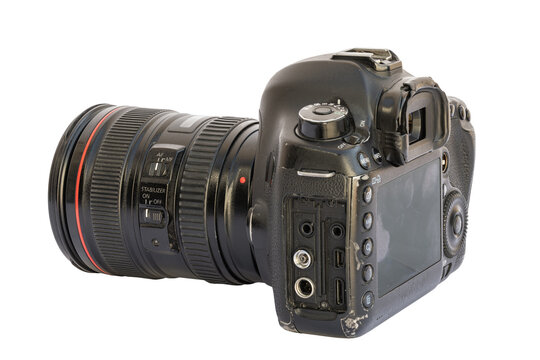 Used Digital SLR Camera with Lens on White Background