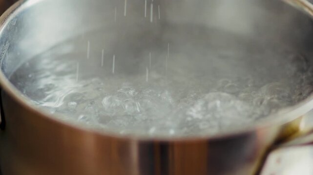 Close-up of water boiling in a pot on a stove