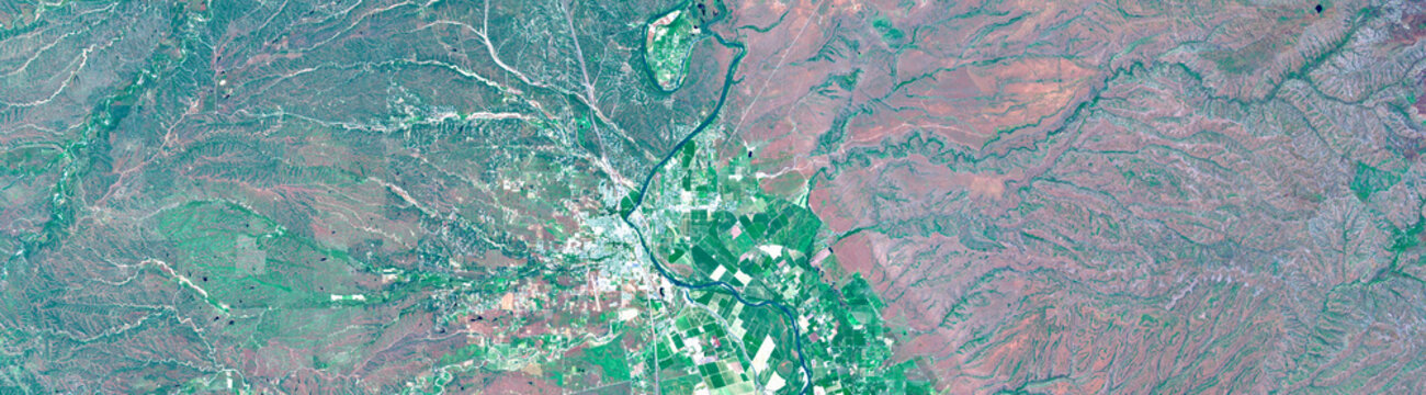 Wide Satellite View of Agricultural Fields in California