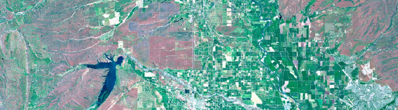 Wide Satellite View of Agricultural Fields in California