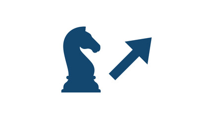 Strategic blue chess knight piece and rising arrow symbol representing progress and success © Shodaime
