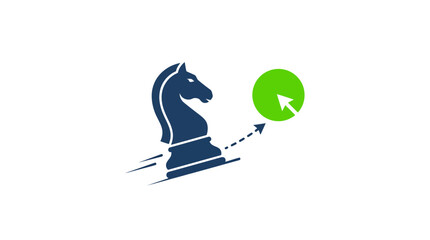 Modern chess knight moving towards green digital click button for strategic marketing success. © Shodaime