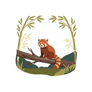 Cute Red Panda on Tree Branch Vector Illustration