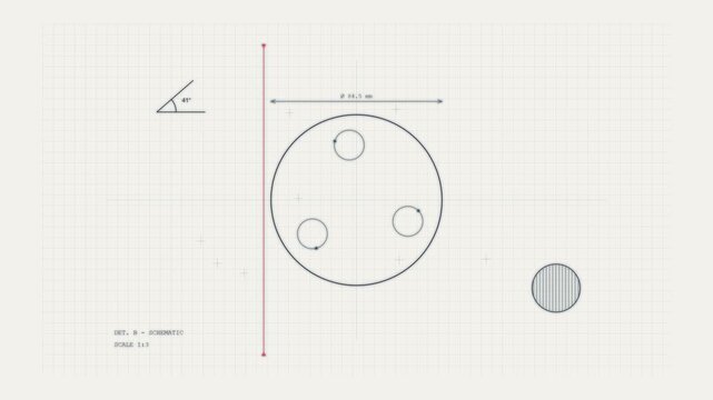 Animated engineering schematic blueprint with rotating gears and technical measurement dimensions architectural