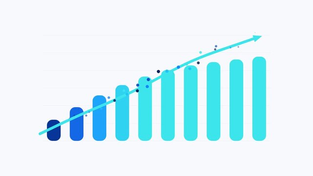 Animated growth bar chart with rising trend line and data points for financial success and business analytics presentations