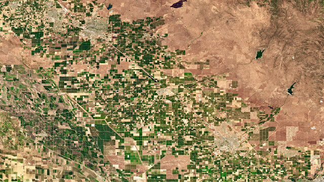 California Farmland Patchwork and Crop Fields Viewed from Space