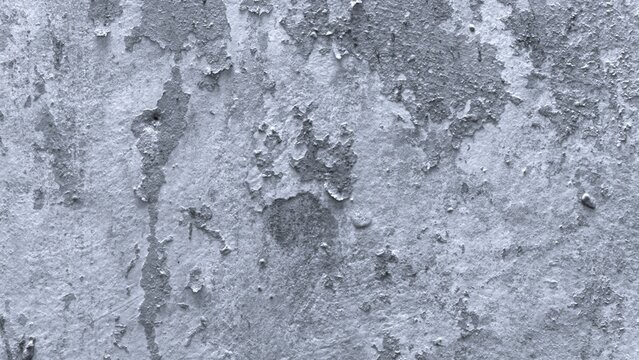 Light gray monochrome wall texture with peeling paint, chipped plaster, rough patches and subtle cracks, ideal for an aged concrete background.