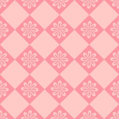 Seamless pink checkered floral pattern with flowers in rhombus cells for romantic background design © Julllia