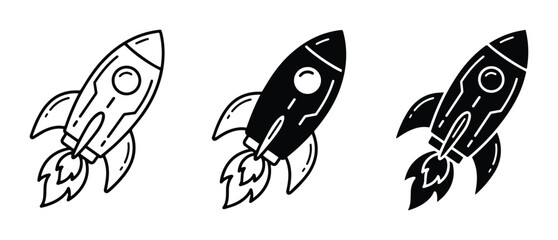 Obraz premium Rocket Ship Icons, Spacecraft Vector Graphics, Launch and Exploration Symbols