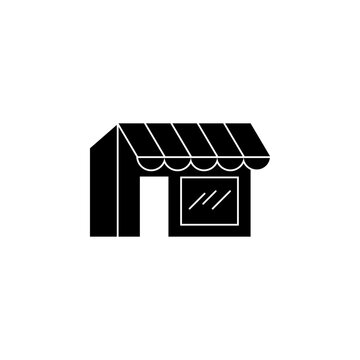 This is a minimalist vector illustration of a Store icon, featuring a simple, clean, and solid glyph style. The icon can be used as a symbol, sign, or logo.