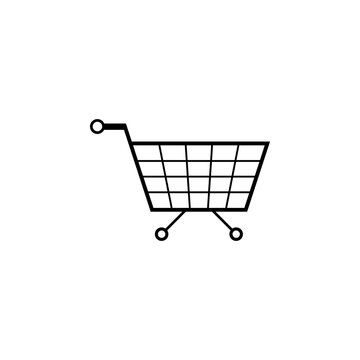 This is a minimalist vector illustration of a Shopping Chart icon, featuring a simple, clean, and solid glyph style. The icon can be used as a symbol, sign, or logo.
