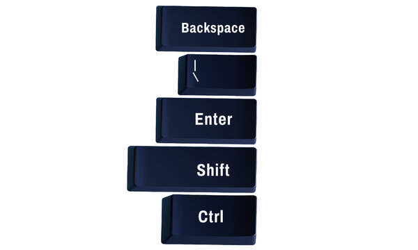Computer keyboard keys stack isolated on transparent background featuring Backspace Enter Shift and Ctrl for technology illustration design