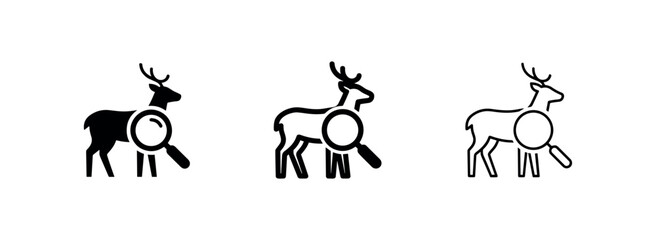 Obraz premium Deer Search or Wildlife Research Icon Set - Animal Observation Vector