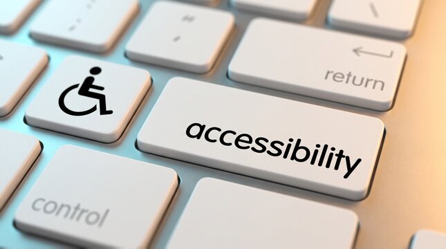 Computer keyboard key with wheelchair accessibility symbol and accessibility text label inclusive design universal access digital inclusion user interface web accessibil