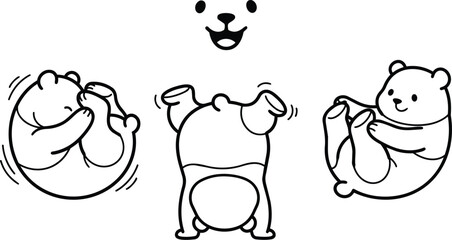 Cute black and white bear cubs playing together in expressive line art poses © Royal Ability