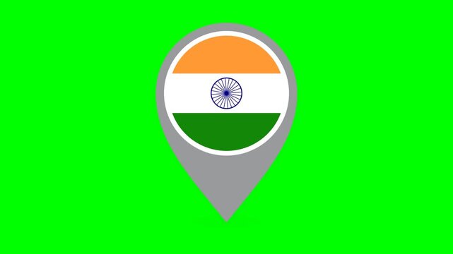 Animated map pointer pin with Indian flag symbol on green screen chroma key Motion Graphic Loop for Patriotic and Cultural Video Projects