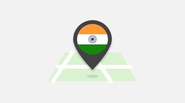 Animated location pin on city map with Indian flag element on white background Motion Graphic Loop for Patriotic and Cultural Video Projects