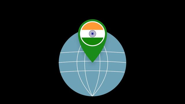 Animated world globe with map pointer pin and Indian flag on dark background Motion Graphic Loop for Patriotic and Cultural Video Projects