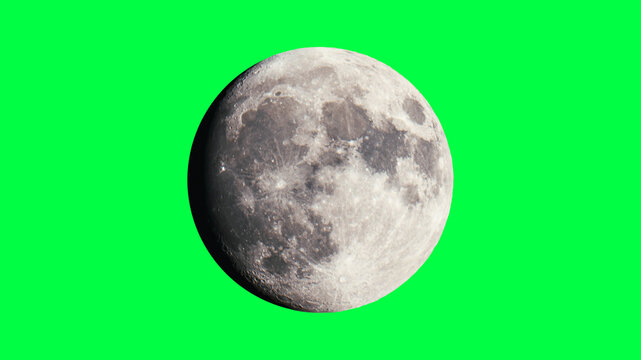 Closeup of the Moon on green screen background