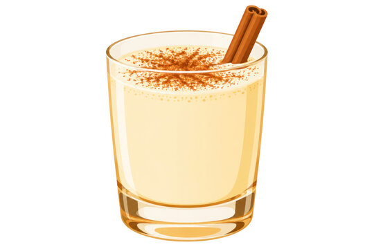 Glass of Creamy Holiday Eggnog Drink Isolated On PNG Cutout