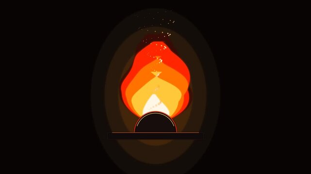 Animated flame with glowing sparks and warm gradient colors in minimalist flat style fire burn abstract