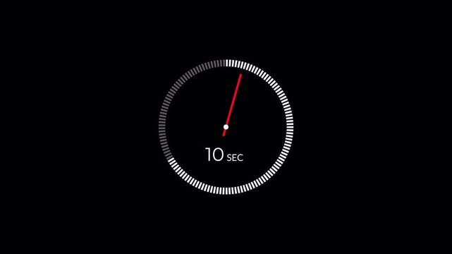 15 second countdown timer animation with alpha channel, fifteen second countdown clock timer on transparent background, 15 second to 0 second circular countdown 4k animation, countdown video