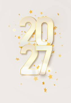 2027 Happy New Year Greeting Banner. Christmas Banner with Glitter Numbers date 2026 on Festive Background.