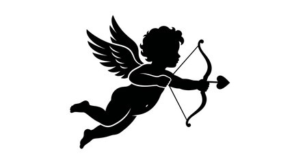Fototapeta premium Valentine Day cupid silhouette with bow and arrow on white background