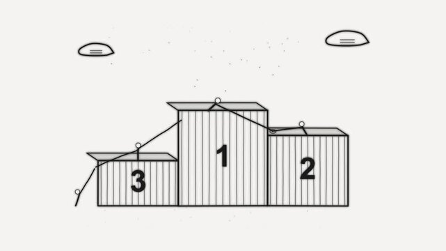 Minimalist black and white animation of a winners podium with first, second, and third place rankings for business success and corporate competition concepts
