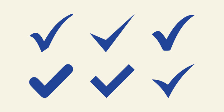 Set of blue check mark icons isolated on a cream background