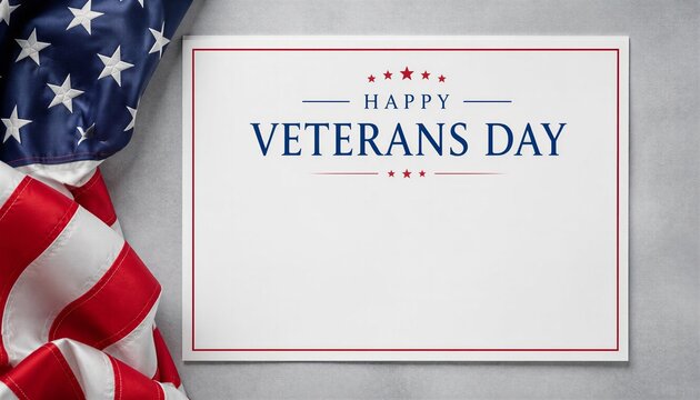 Happy Veterans Day greeting card with American flag and copy space