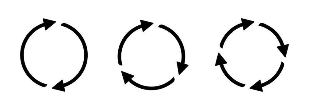 Circular arrow icon set isolated on transparent background. 2, 3, 4 rotating arrows for refresh, reload, repeat, redo, recycle, sync, loop, loading, circular process, and rotation symbols vector.