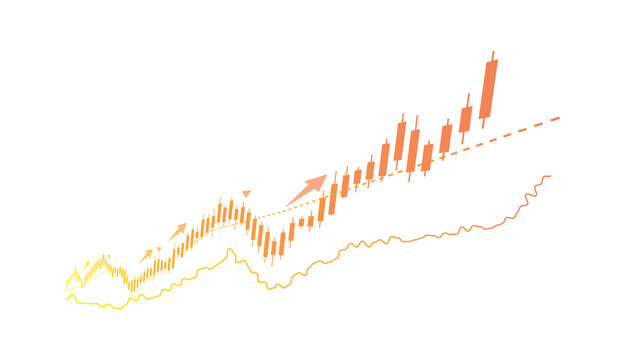 Business investment success concept with glowing candlestick charts and trend arrows isolated on transparent background illustration.