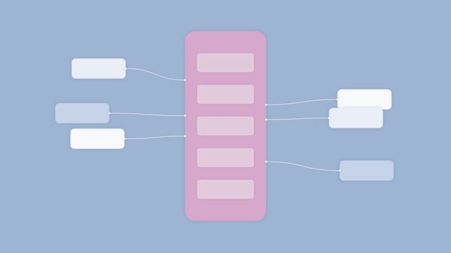 Animated infographic mind map diagram with floating text boxes and connecting lines for business presentation strategy and data organization