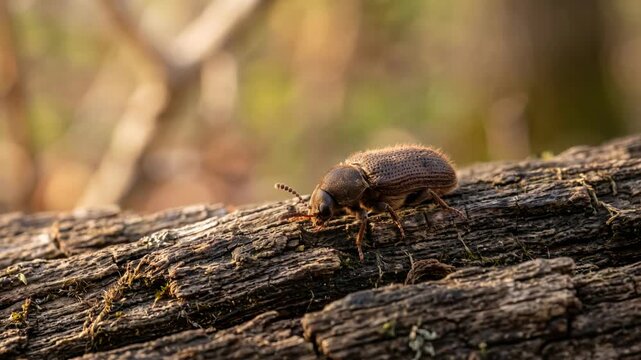 deathwatch beetle close up at morning light in england video