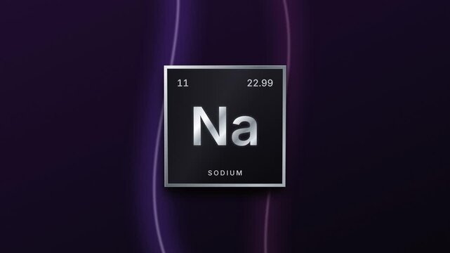 Sodium element periodic table silver plaque on a purple background