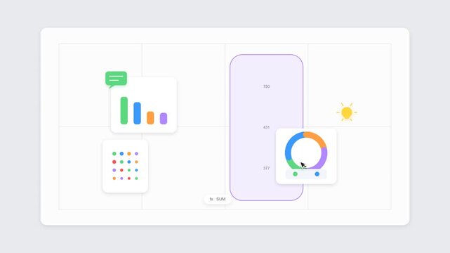 Interactive ui ux animation with animated bar charts, circular progress graphs, and dashboard analytics for modern web applications and software development