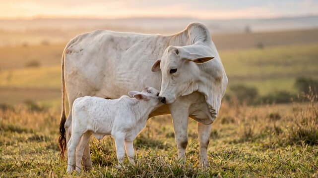 nelore cattle with calf close up at morning light in uberaba minas gerais brazil video