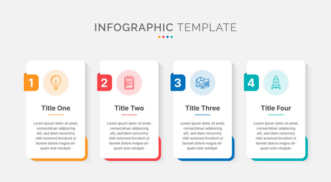 Modern business infographics template. Timeline infographic elements, process diagram, journey info graphic with 4 steps, for brochure, presentation, website.	